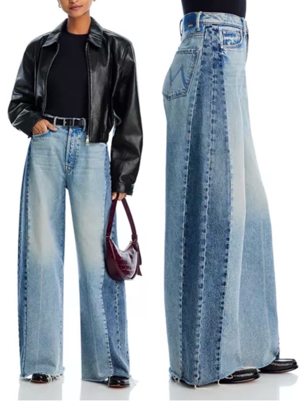 MOTHER The Pipe-Dream Button Sneak Fray Jeans Two-Tone Blue Size 23